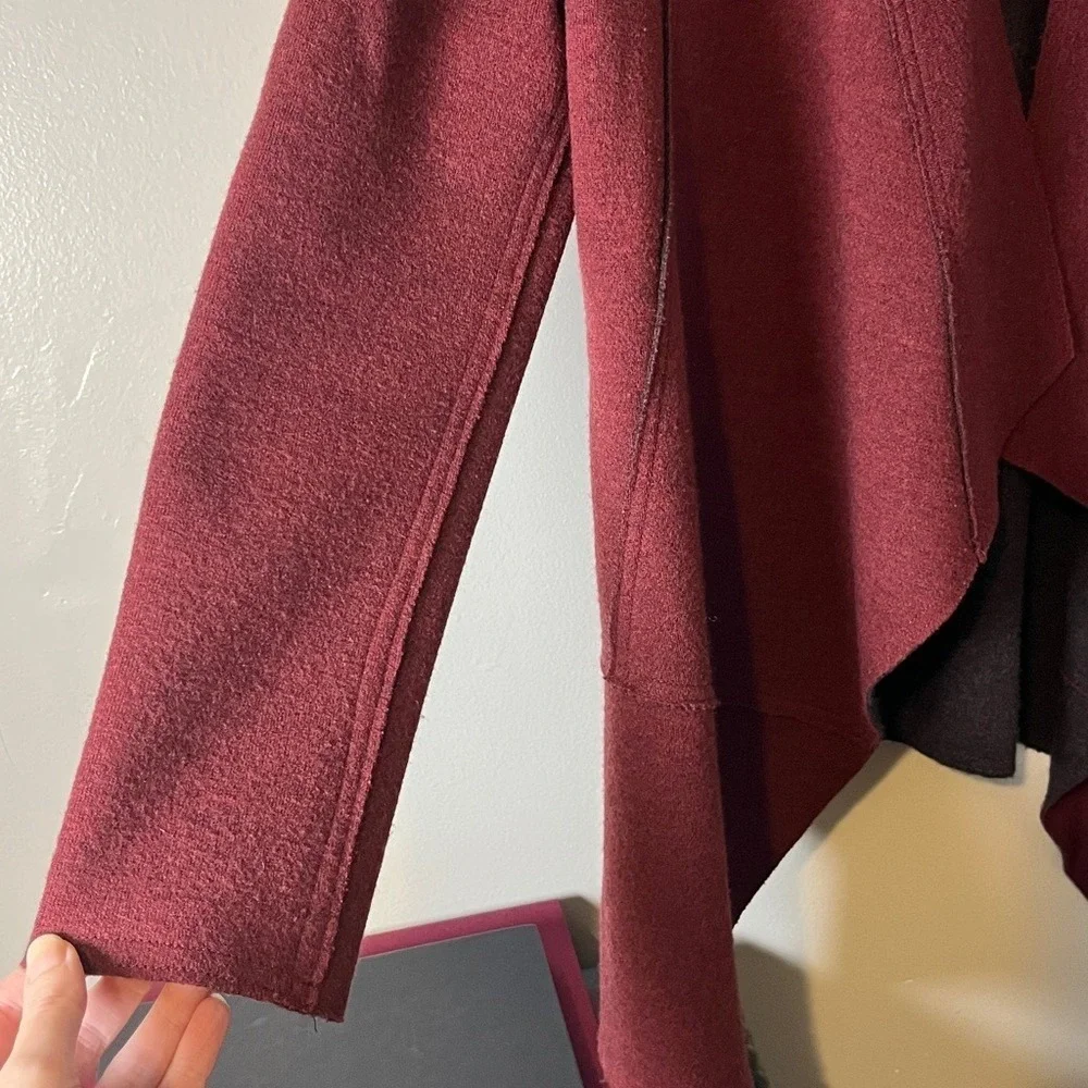 Eileen Fisher Merino Wool Double-knit Kimono Burgundy Open Cardigan Jacket Sz SP